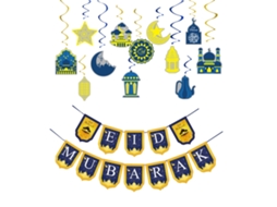 Laxiscreed Kit De Bandeiras Decorativas Com Estrelas E Luas Em Azul E Ouro, 12 Peças Em Espiral