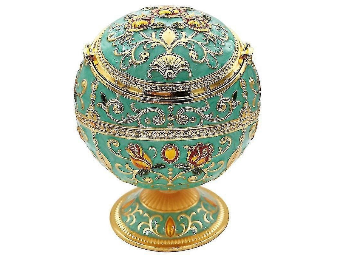 Cenicero Antiguo Fasst de Bronce, con Tapa y Patrón Floral | S/MARCA