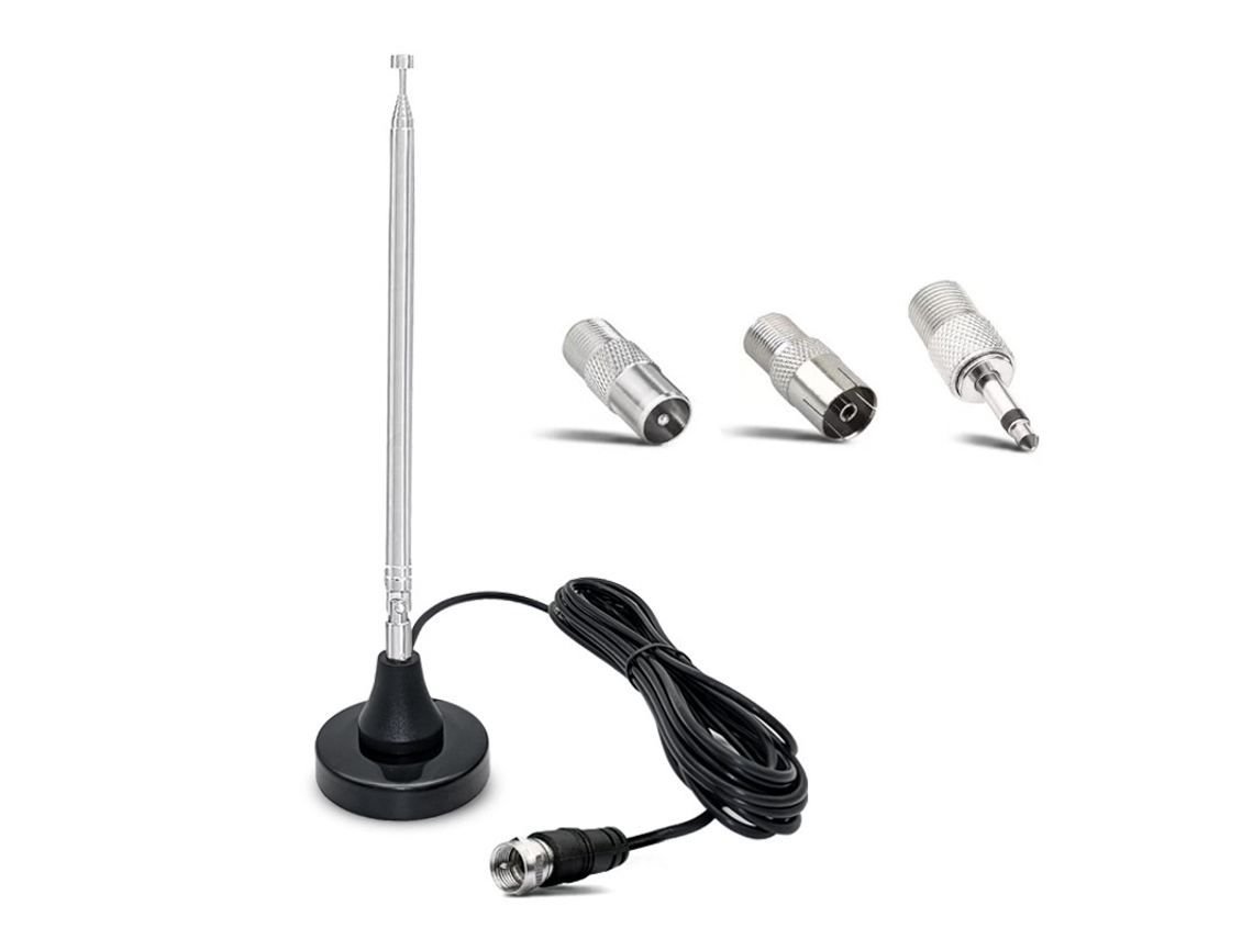 Antena FM ZYBLSSBB interna, telescópica, base magnética, cabo 3m, 75 Ohm, DAB+