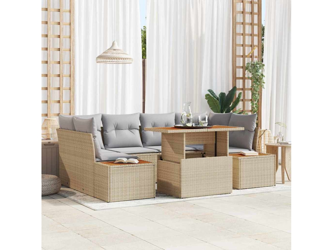 Vidaxl Conjunto De Sofá De Jardim 9 Unid. Bege E Cinza