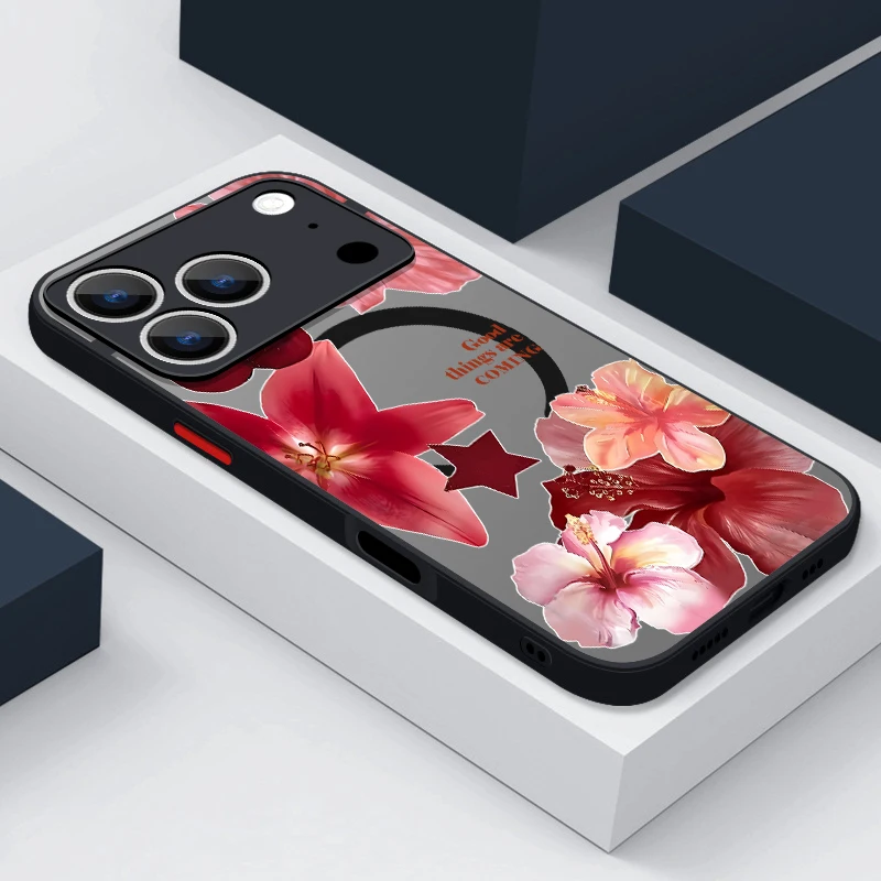 (preto) Capa Magnética Realista Com Estampa De Flor Para Iphone 12 Pro, Compatível Com A Interface Magnética Magsafe.