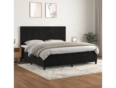 Cama com Molas/Colchão 200X200 Cm Veludo Preto