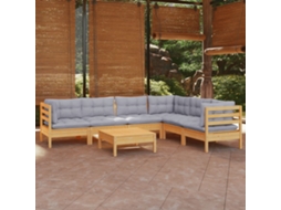 Vidaxl 7 Pcs Conjunto Lounge de Jardim + Almofadões Cinza Pinho Maciço