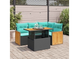 Vidaxl 5 Pcs Conjunto Sofás De Jardim Com Almofadões Acácia E Vime Pe