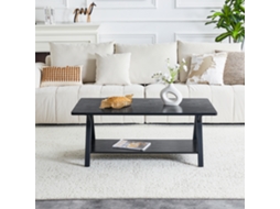 Mesa Centro Industrial Metal Madeira Preta 110x57x45cm