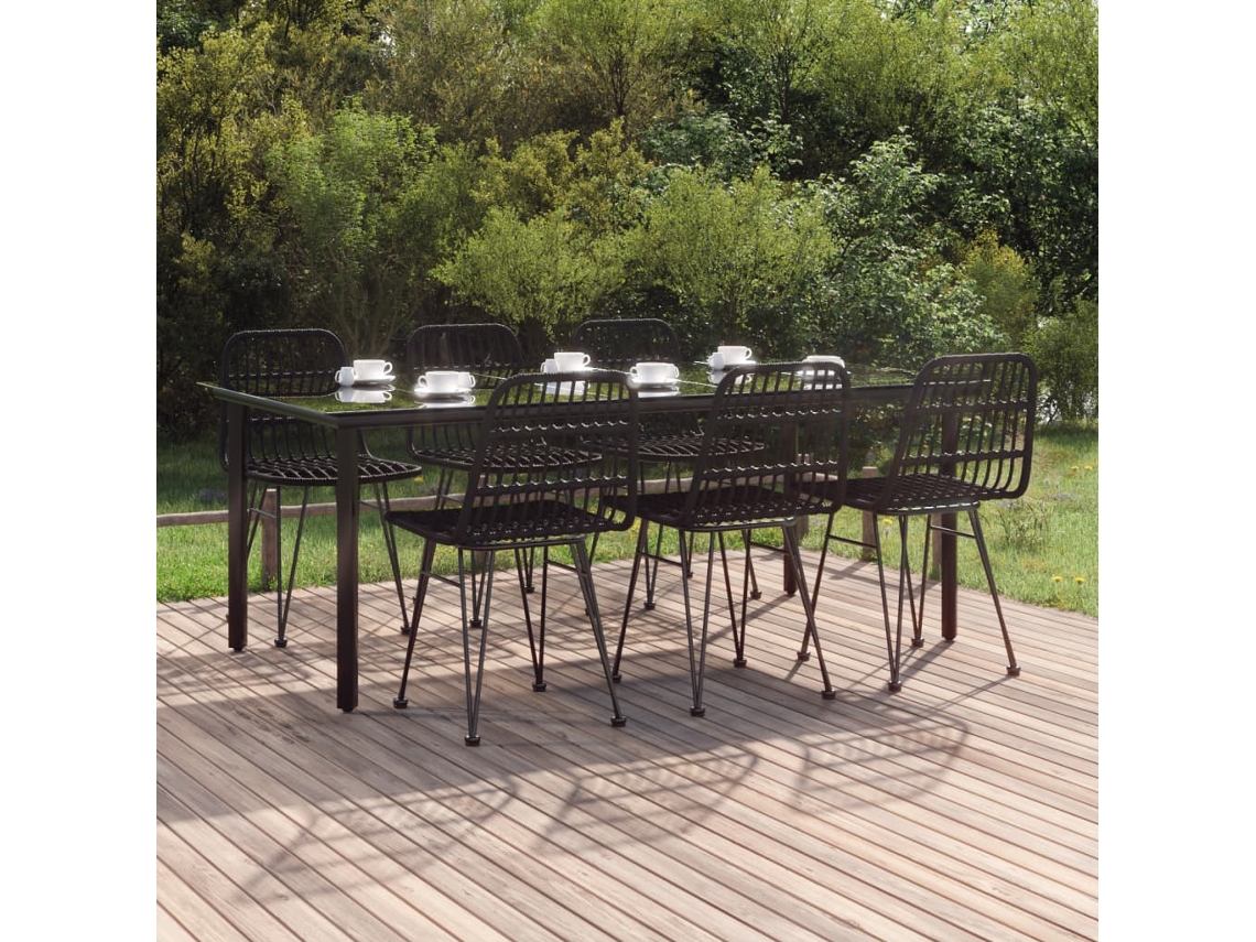 Conjunto De 7 Peças De Jantar Para Jardim Vime Pe Preto Dkd Home Decor