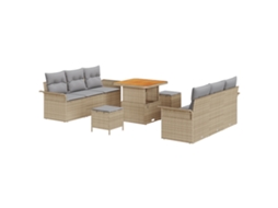 Conjunto 9 Sofá De Jardim Vidaxl Bege Vime Pe (80 X 80 X 71 Cm)