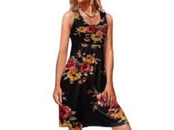 2026 vestido Casual de Tirantes com Decote Redondo para Mulher Estampado em Tela de Mistura de Algodão