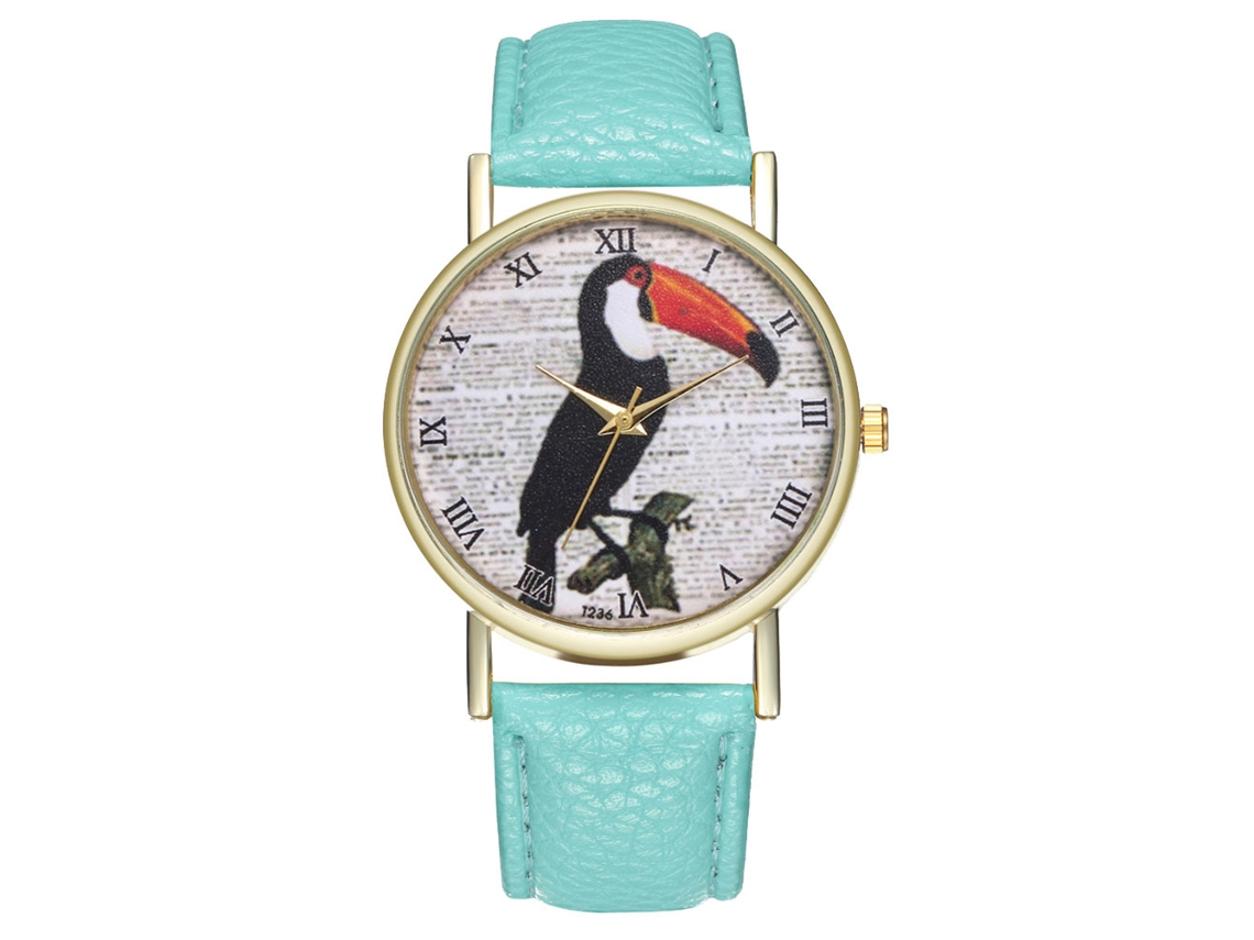 Relógio Analógico de Pulso com Pulseira Pu Quartzo Mostrador Grande Bird Dial (mint)