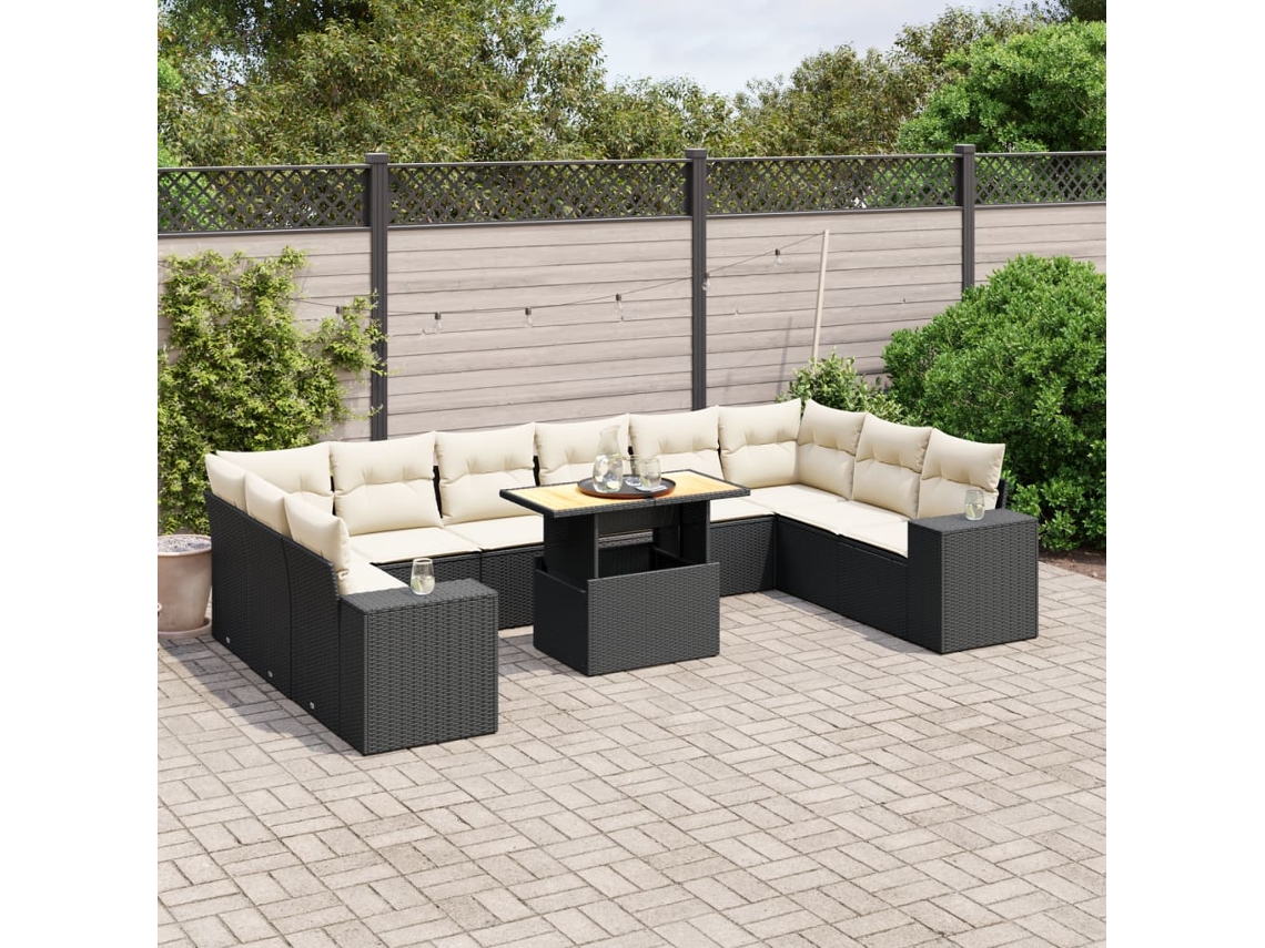 Vidaxl 11 Pcs Conjunto Sofás De Jardim C/ Almofadões Vime Pe Preto