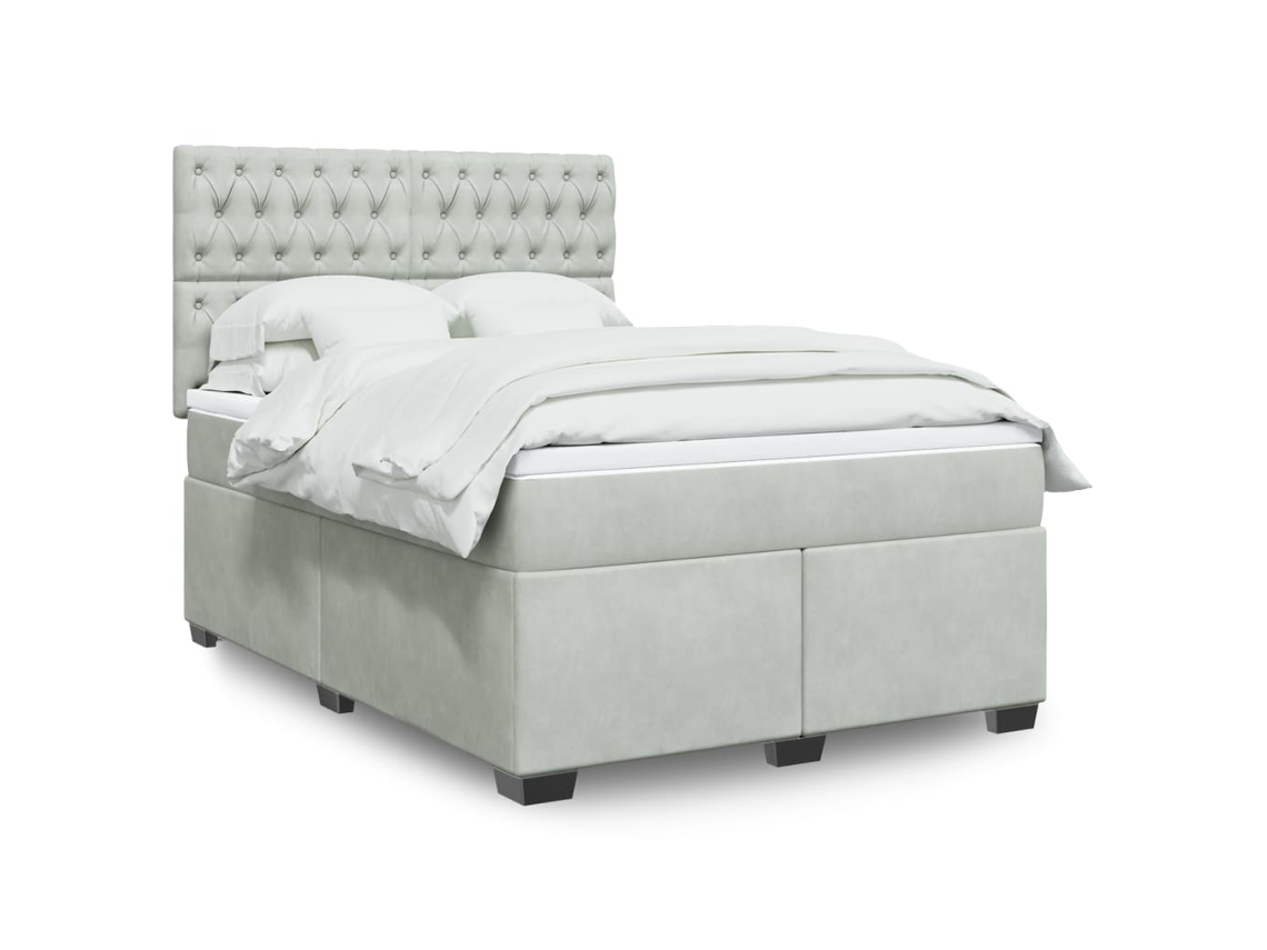 Cama Com Molas/colchão 140x190 Cm Veludo Cinzento-claro