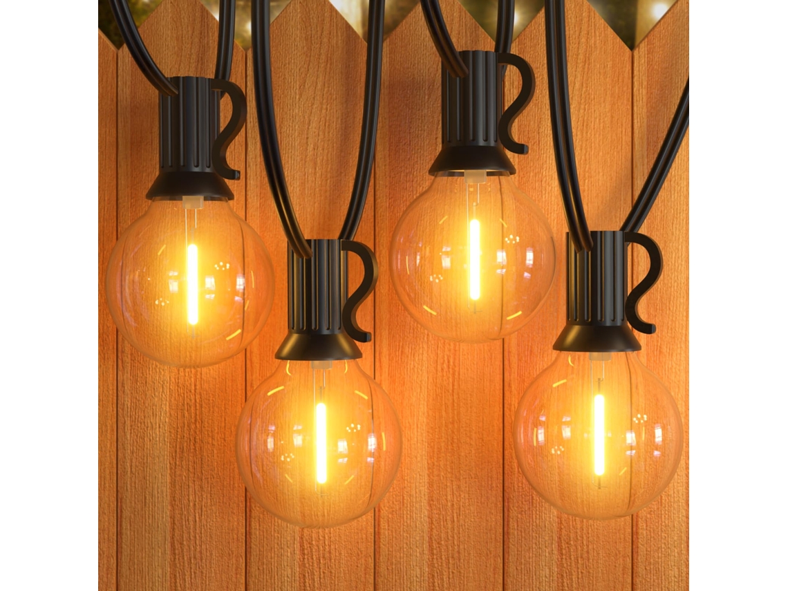 Guirlanda Externa G40,7.6m/25ft Com Lâmpadas Led E12 121,ip45 Impermeável,luz Branca Quente,para Pátio,festas E Casamentos Btforus