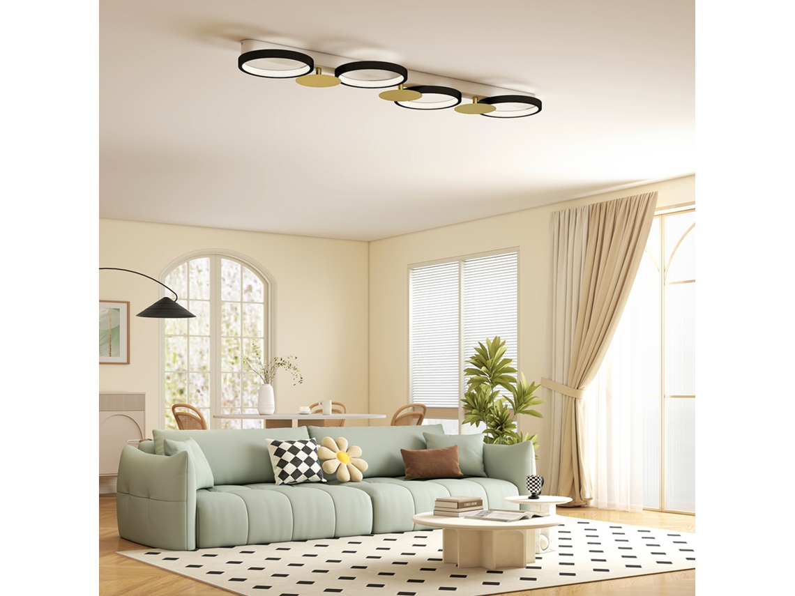 Plafonier Led 38w,luminária de Teto 4 Luzes Embutida,controle Remoto,100x31x7cm,dourado e Preto BTFORUS