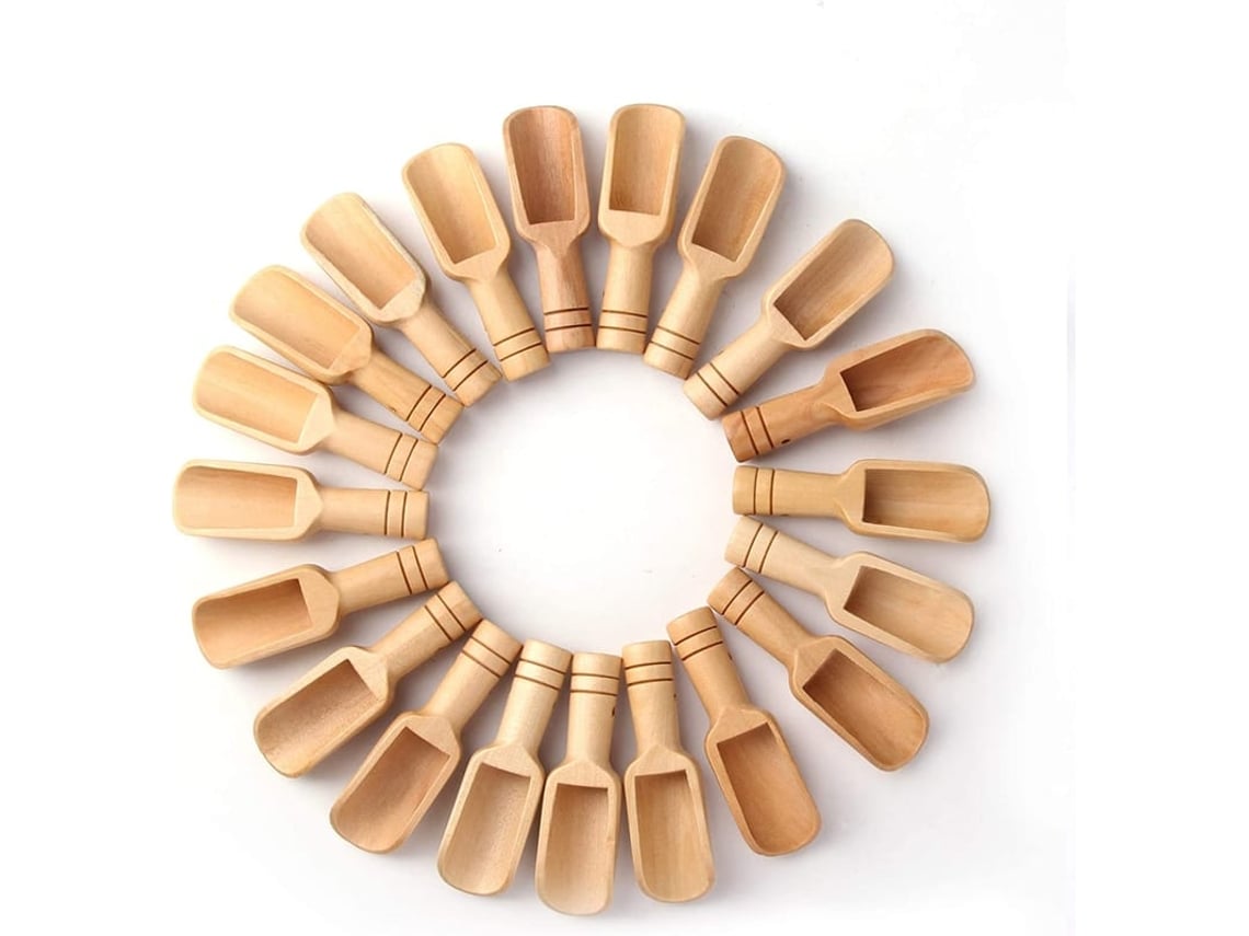 Conjunto 30 Colheres Mini De Madeira 3 Polegadas Para Sal De Banho Doces Detergente Bebê
