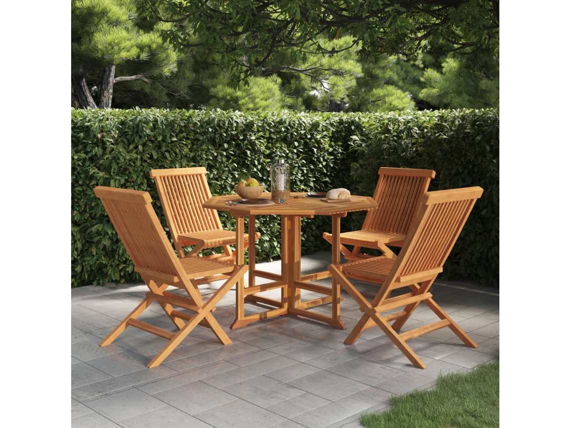 Pcs Conjunto Jantar Dobrável P/ Exterior Madeira Teca Maciça Dkd Home Decor