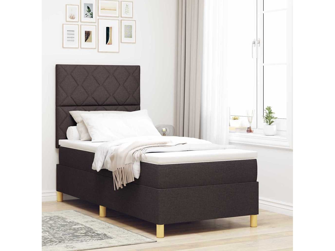 Vidaxl Cama Box Spring Led Marrom Escuro 100 X 200 Cm Tecido