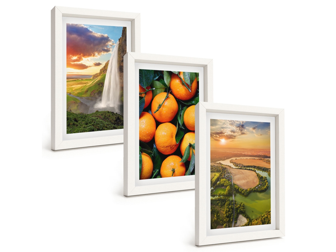 Pinturas Murais Modernas Cachoeira, Montanhas, Laranjas Moldura Branca Fotos Para O Escritório Espelharte (3 Peças 20x30 Cm)
