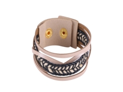 Pulsera De Couro Pu Estilo Nacional Com Tecido Tricotado E Camadas Múltiplas
