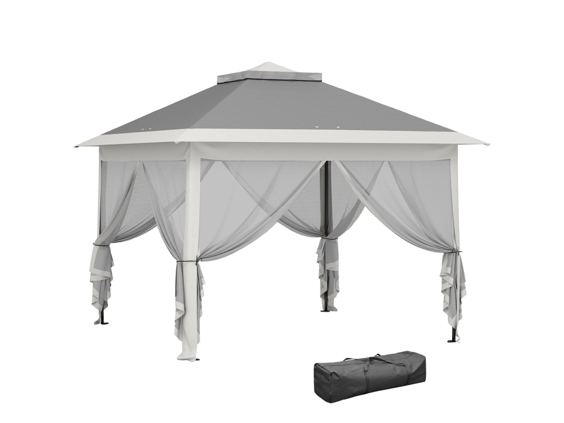 Tenda Dobrável Pop up Altura Ajustável Teto Mosquiteiras Bolsa Transporte Cinzento 3.3x3.3 M S/MARCA