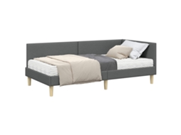 SYFAX™ Estrutura de Cama de Canto com Colchão 2 Pcs Cinzeto Tecido