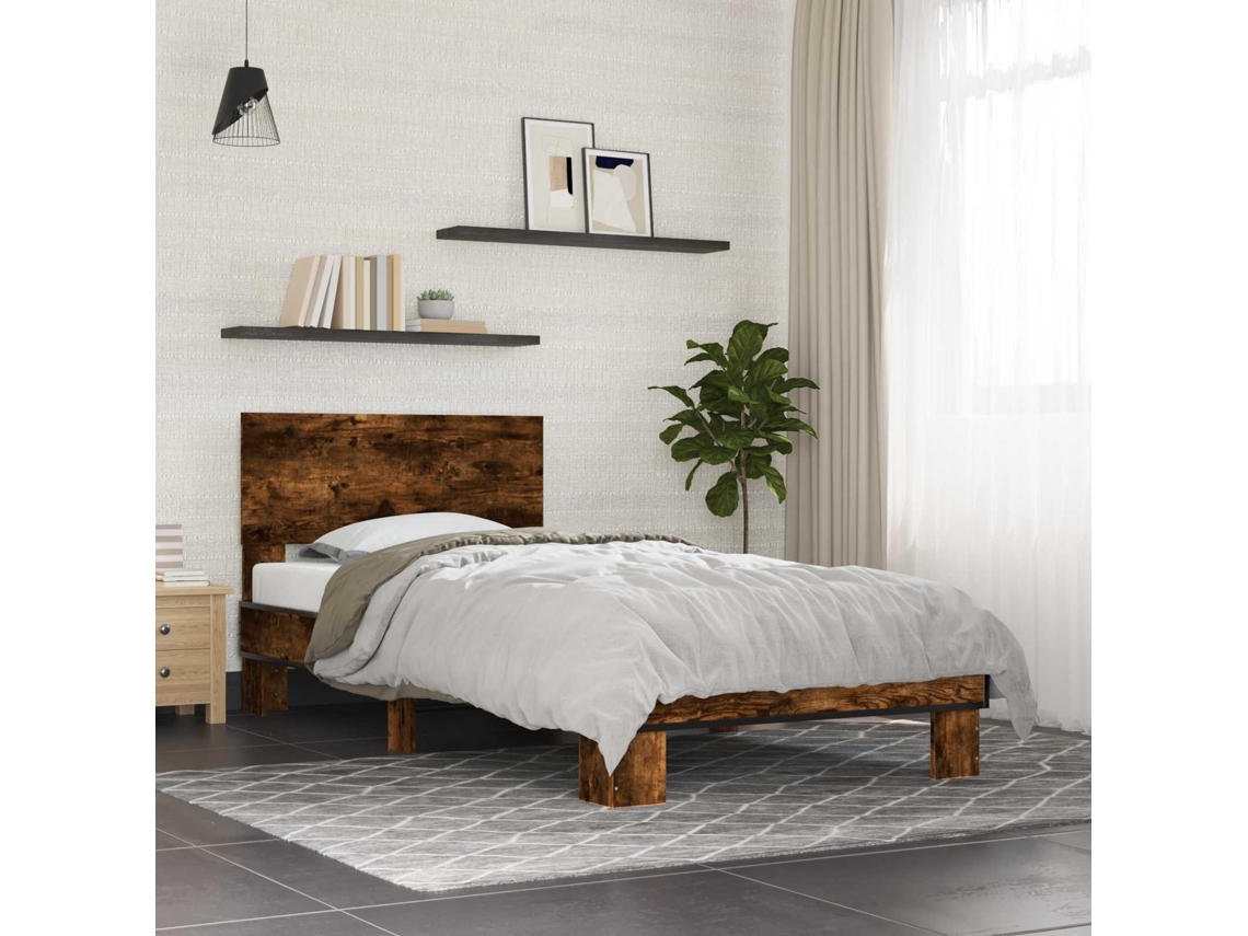 Vidaxl Estrutura De Cama Com Cabeceira Carvalho Fumado 80 X 200 Cm