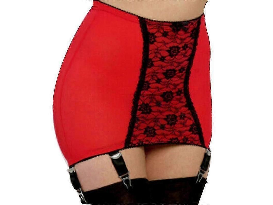 Meia Modeladora de Corpo com Detalhes de Renda, Tecido Spandex Fino, Cores Vermelho e Preto, Tamanhos S a XXL Vermelho