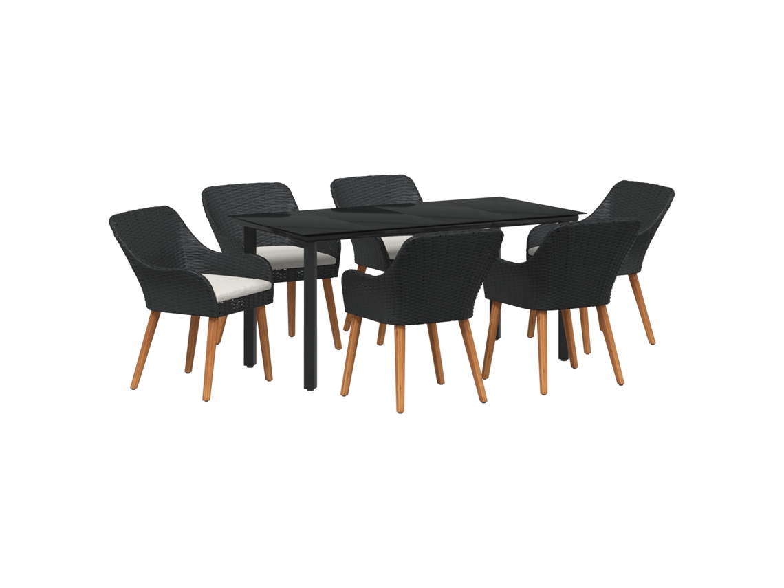 Conjunto 7 Móveis De Jardim Vidaxl Preto Vime Pe (160 X 80 X 74 Cm)