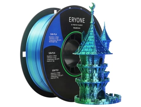 Filamento Pla de Seda de Duas Cores para Impressoras 3D ERYONE Tolerância de 1.75 Mm /- 0.03 Mm 1Kg 2.2Lbs/Carretel Azul e Verde