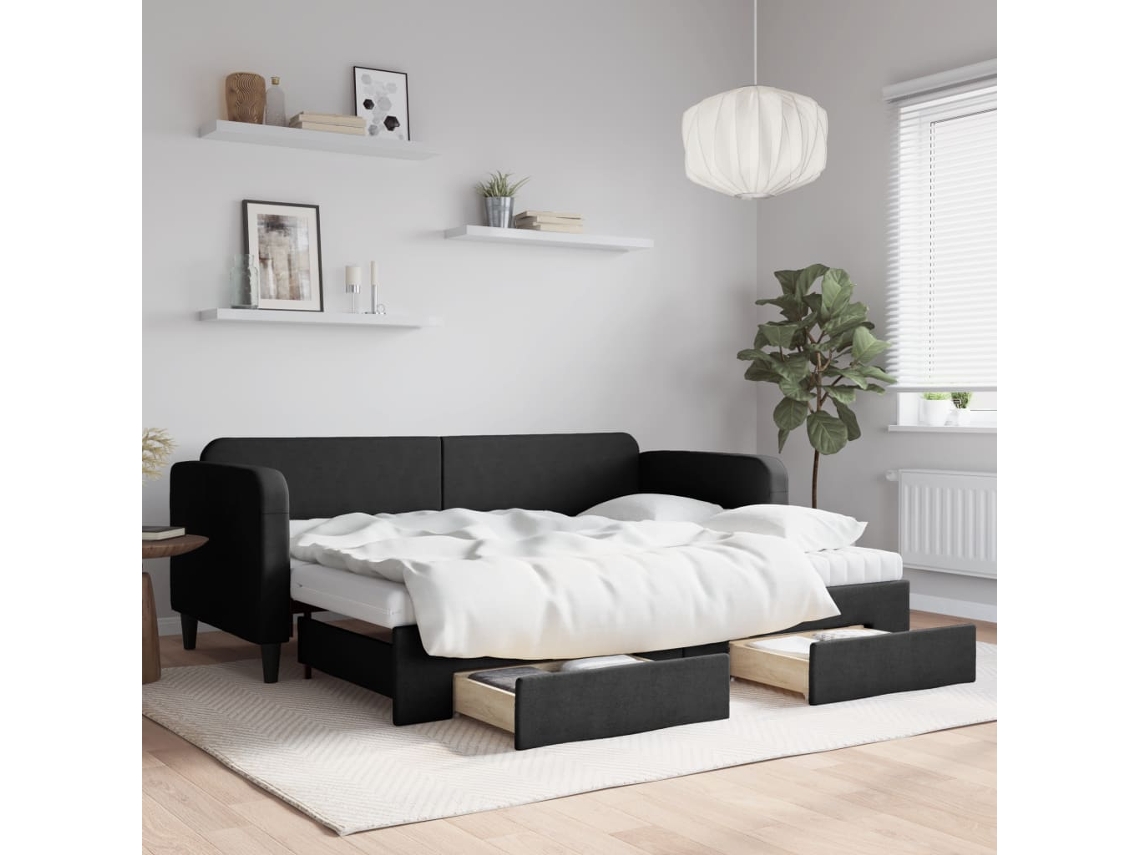Vidaxl Sofá-cama Com Gavetão E Gavetas 80x200 Cm Tecido Preto