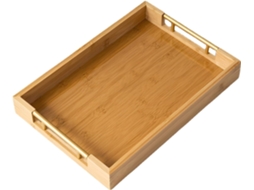 Tabuleiro De Servir - Bandeja Retangular De Madeira - Com Pegas - 38x26,5x5 Cm - Madeira Natural
