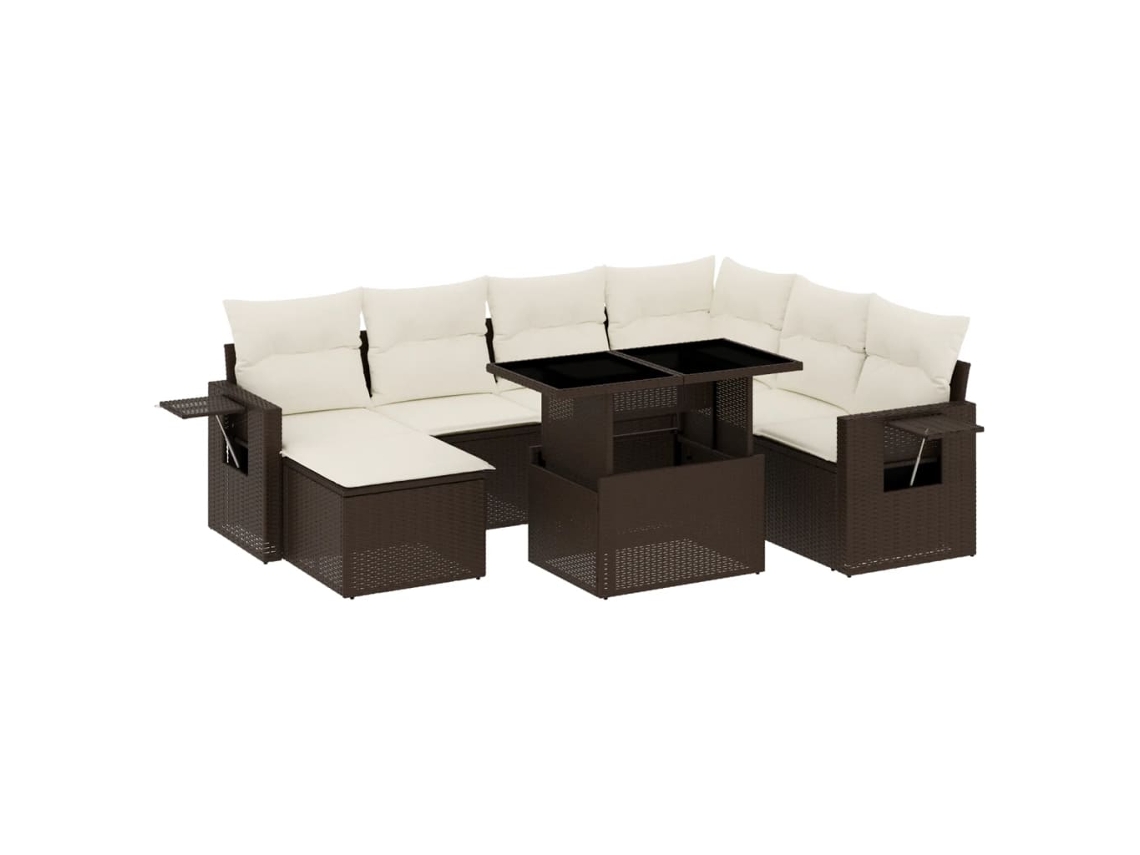 Conjunto de 8 Sofás de Jardim com Almofadões Vime Pe Castanho MAISON EXCLUSIVE (8 pcs)