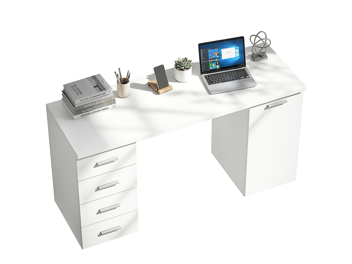 Mesa Computador 4 Gavetas Armário 140cm Madeira Branca