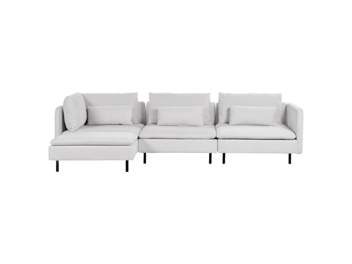 Sofá De Canto Modular De 3 Lugares Estofado Beliani Egeris De Tecido Cinzento Claro 291x151x83