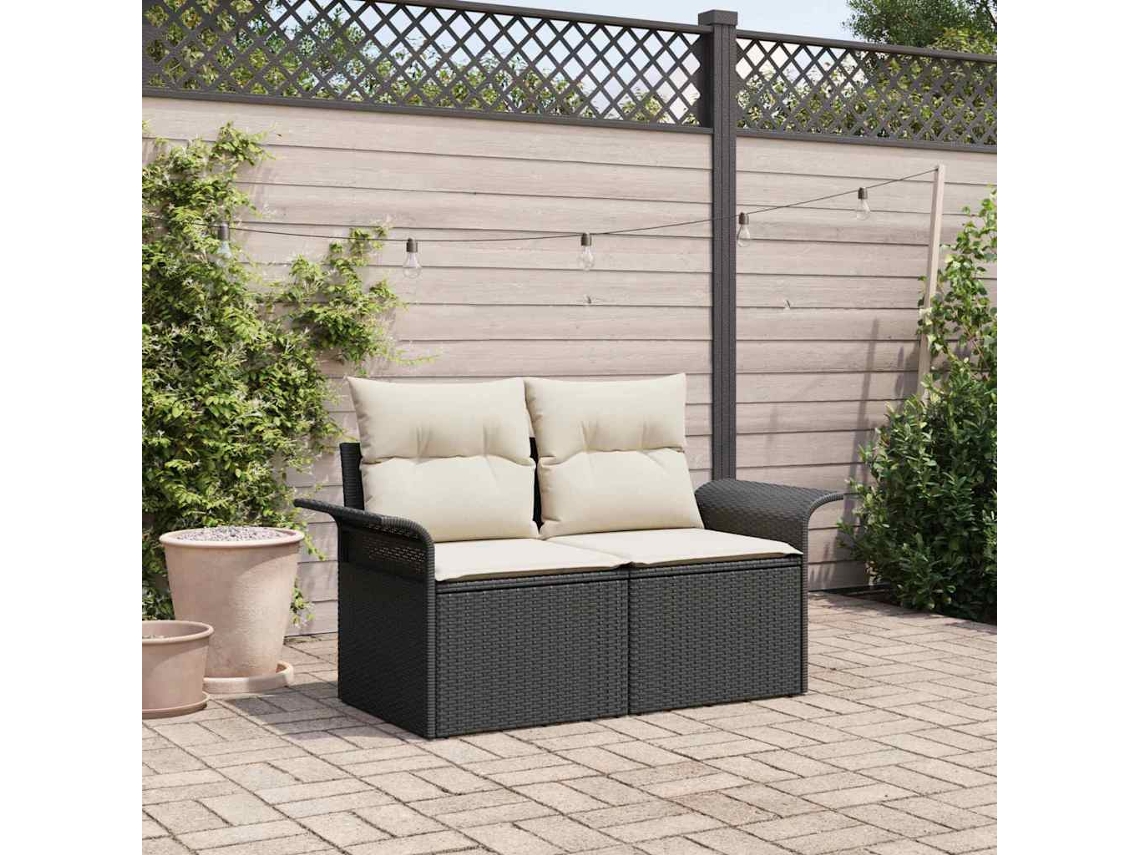 Vidaxl Sofá De Jardim Com Almofada Preto 141 X 62 X 69cm Vime Pe