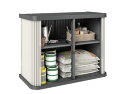 Caixa de Armazenamento Externa 480 L. 2 Níveis com Portas Deslizantes Resistentes Aos Raios Uv. 120,5x59,5x92cm. Marrom Claro Ge