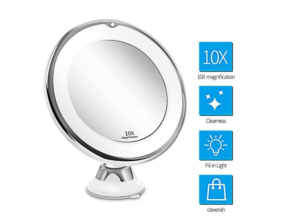 Espelho de Maquiagem com Luz Led 10x Lupa Iluminada para Barbear e Maquiagem Nqu