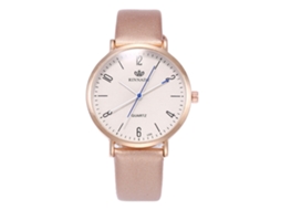 Relógio de quartzo casual para homens e mulheres com pulseira de couro PU dourada.