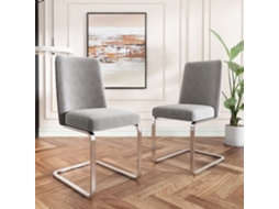 Cadeira De Jantar Samt 2 Unidades - Design Diamante, Com Pernas Metálicas Prateadas - Cinza