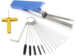 Kit profissional de limpeza de carburador, 5 escovas, chave inglesa, 10 fios de limpeza.