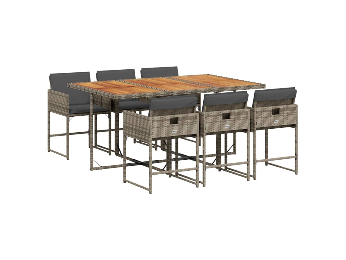 Conjunto de 7 Jantar para Jardim com Almofadões Vime Pe Cinza MAISON EXCLUSIVE