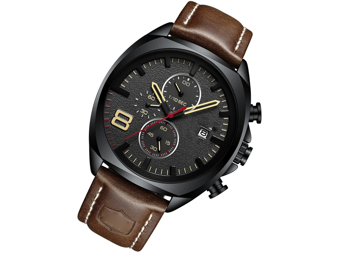 Relógio masculino casual de negócios com movimento de quartzo e cronógrafo - Ideal para presente.