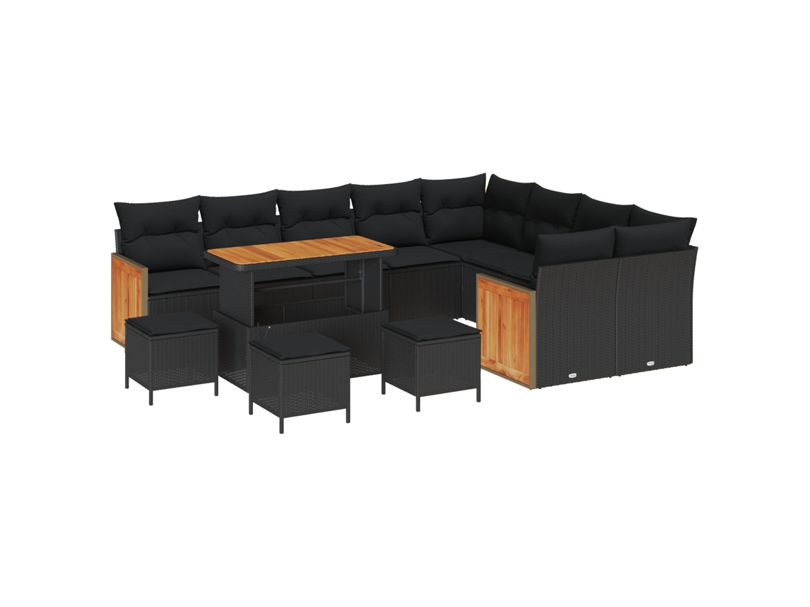 Conjunto 13 Conjunto De Sofá De Jardim Vidaxl Preto Vime Pe (286 X 234 X 85 Cm)
