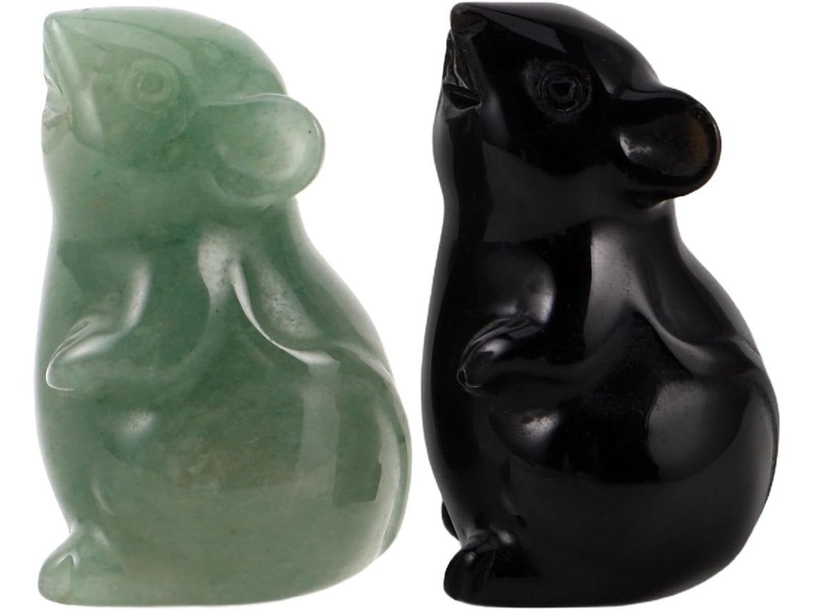 Conjunto 2 Estatuetas Ratos Esculpidas Cristal Entalhes Precisos Decoração Elegante Versátil Salas Estar GOKOCO