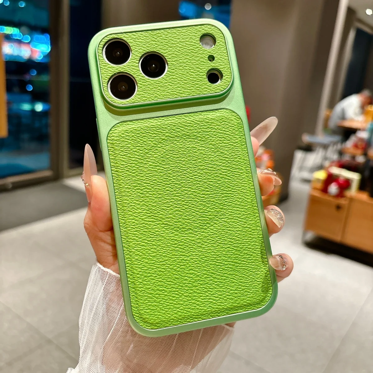 Capa Magnética Magsafe Para Iphone 14 Pro Max (verde) Em Couro Fosco Com Janela Grande.