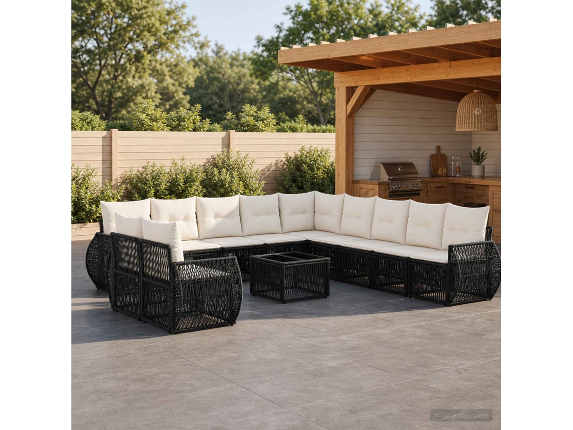 Vidaxl Conjunto De Sofá De Jardim 12 Unid. Preto E Branco Creme