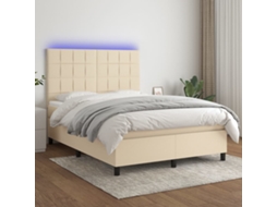 Cama Box Spring C/ Colchão E Led 140x200 Cm Tecido Cor Creme