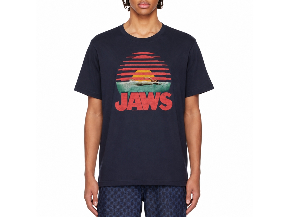 Rockinstone Jaws Movie Sliced Navy Adult T-shirt Size:l