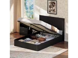 Cama com Ripas Hidráulicas Caneladas em Madeira Preta 140x200