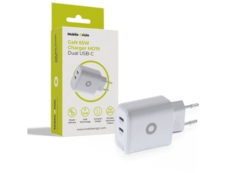 Carregador de energia móvel, adaptador de energia GaN, 65 W, MO19, USB C duplo