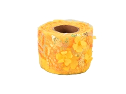 Rollo De Tule 10 Yardas Com Flores Bordadas E Lentejuelas Para Manufaturas Ouro